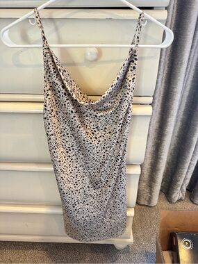 Sleeveless Cowl Neck Slip Dress in Beige Leopard
